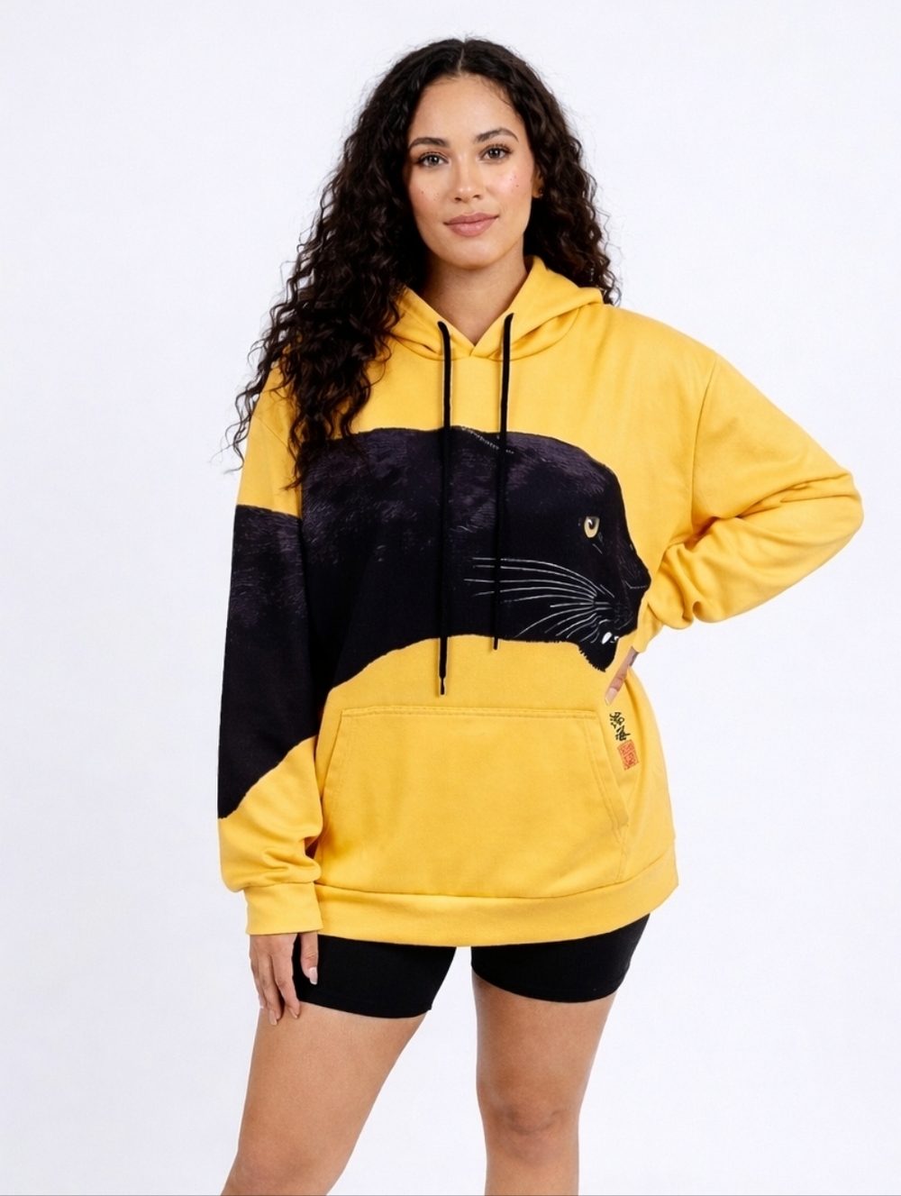 Black Panther Graphic Hoodie Yellow Oversized Streetwear Pullover XL